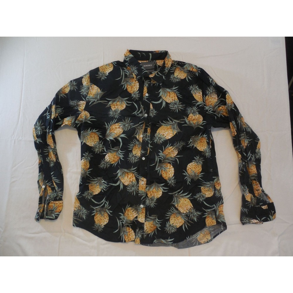 Bonobos Mens XL Slim Fit Pineapple Print Long Sleeve‎ Button Up Shirt Casual